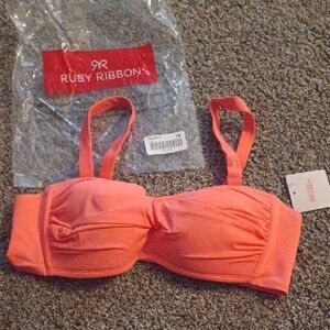 New Ruby Ribbon Coral Bikini Top